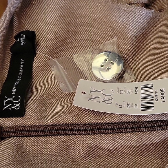 New York & Co tan Vneck dress puff sleeve fit waist A-line maxi pockets L New… - Picture 6 of 11